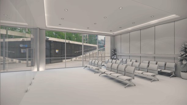 3 d渲染。医院室内现代设计。排空医院病床和各种急救医疗设备在空急诊室的医疗实践理念。图片下载