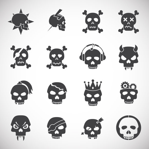 骷髅图标设置在图形和网络的背景图片下载