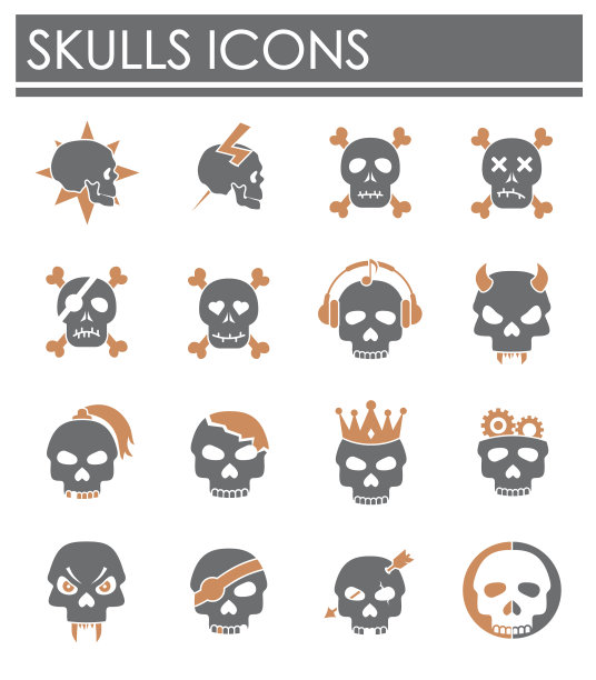 骷髅图标设置在图形和网络的背景图片下载