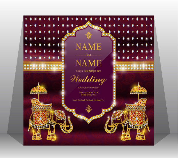 印度婚礼邀请卡模板与黄金图案和水晶在纸颜色的背景。年代2019858图片下载