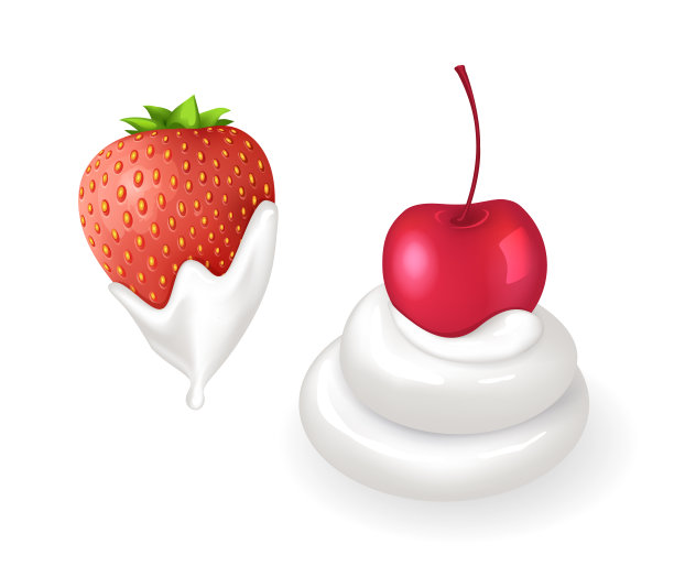 新鲜鲜奶油搭配草莓和樱桃图片下载