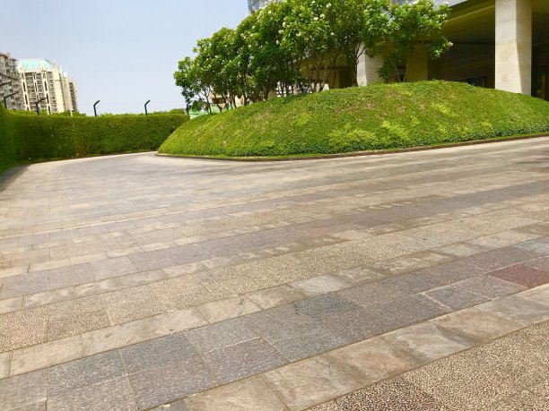 空大理石地板背景对绿色的树图片下载