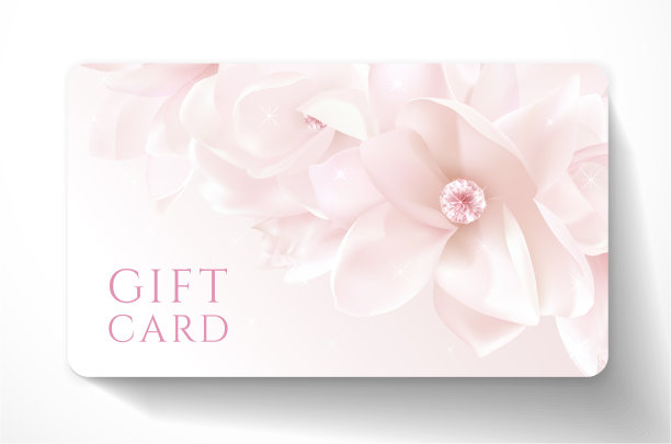 礼品卡与美丽逼真的木兰粉色花孤立在干净的背景图片下载