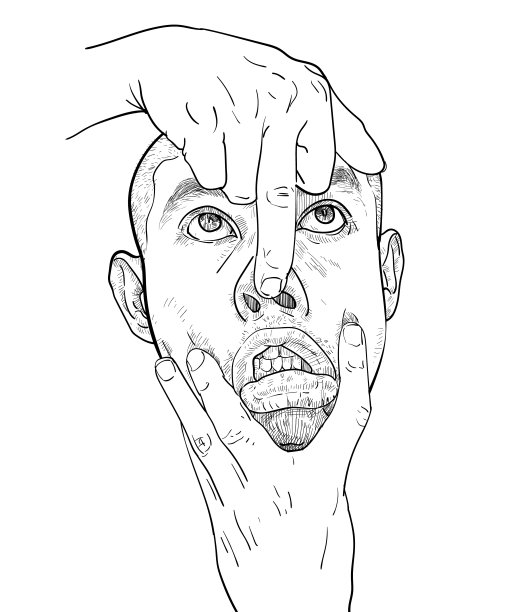 画一个男人的滑稽肖像，亚洲人的滑稽表情。图片下载