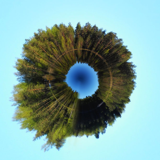 小星球风格的图片松木与湖。自然背景的小星球风格图片松木与湖。自然背景图片下载