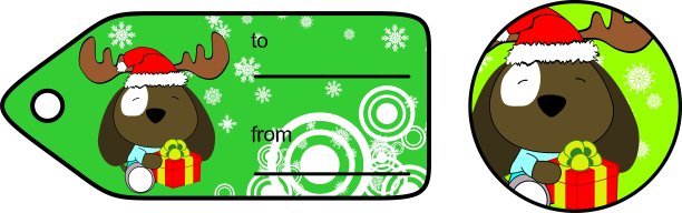 可爱的小狗卡通圣诞老人服装礼品卡图片下载