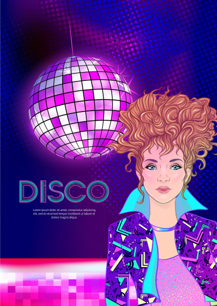 迪斯科时间派对设计模板与时尚女孩图片下载