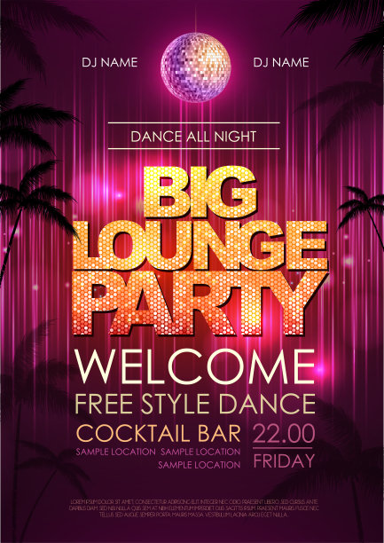 排版迪斯科背景。迪斯科海报，大型休息室派对图片下载