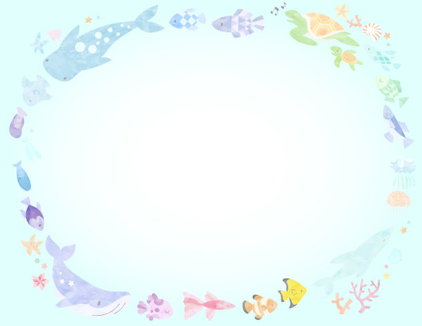 蓝色框架与海洋动物图片下载