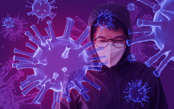 戴口罩的人双重暴露预防流感与冠状病毒模型三维渲染。新型冠状病毒肺炎图片下载