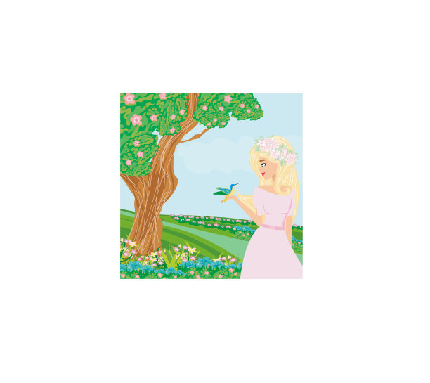 美丽的女孩在春天散步图片下载