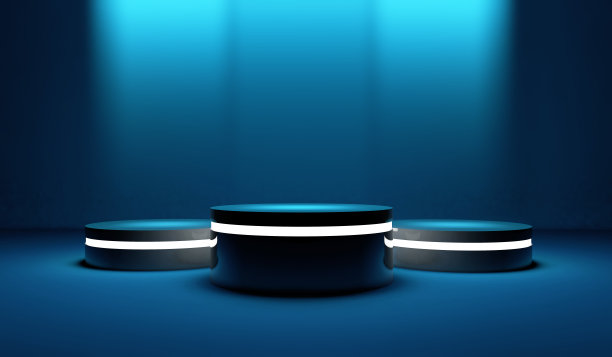 产品、昏暗灯光、蓝色色调的获奖领奖台图片下载