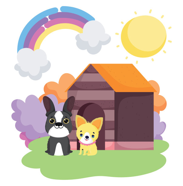 狗狗坐在木屋前景观宠物图片下载