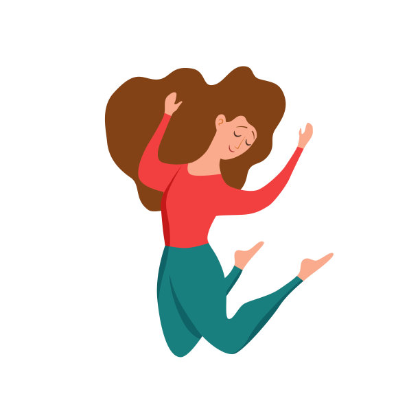 快乐少女跳跃矢量插画。卡通的概念图片下载