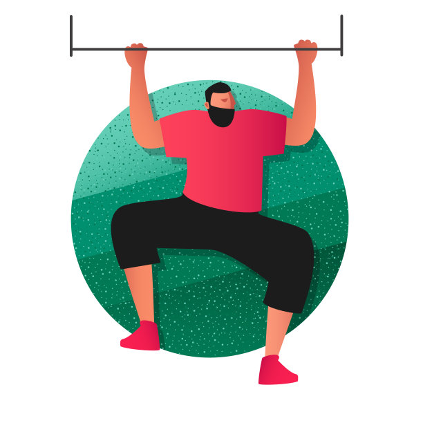 一个健壮的男运动员在横木上做引体向上。穿着t恤和短裤。矢量图解的力量练习图片下载