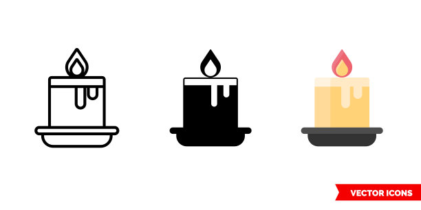 3种类型的蜡烛图标。孤立向量符号符号图片下载