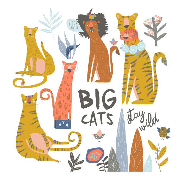 卡通野猫、狮子、老虎、豹子图片下载