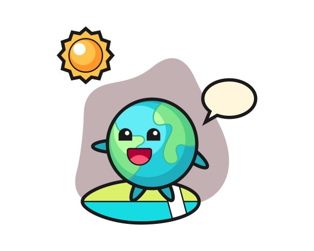 地球卡通做冲浪图片下载