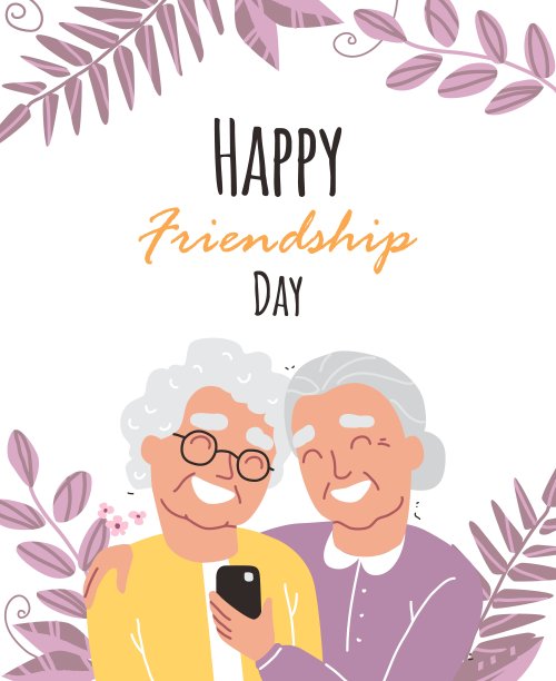 微笑的老妇人的肖像。快乐的朋友互相拥抱。快乐的友谊日。使用智能手机的老人图片下载