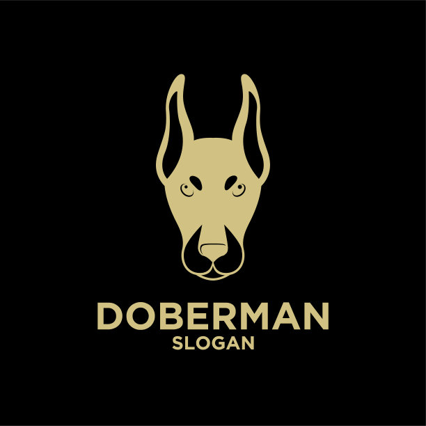 杜宾犬的头黑金色标志图标设计图片下载