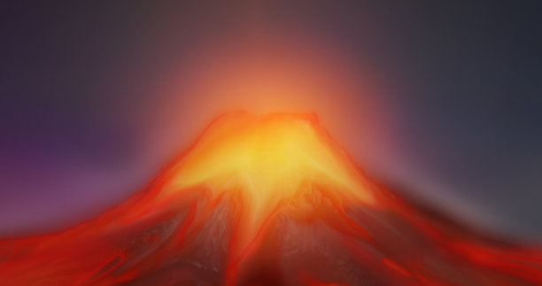 山水画火山喷发，熔岩流动图片下载