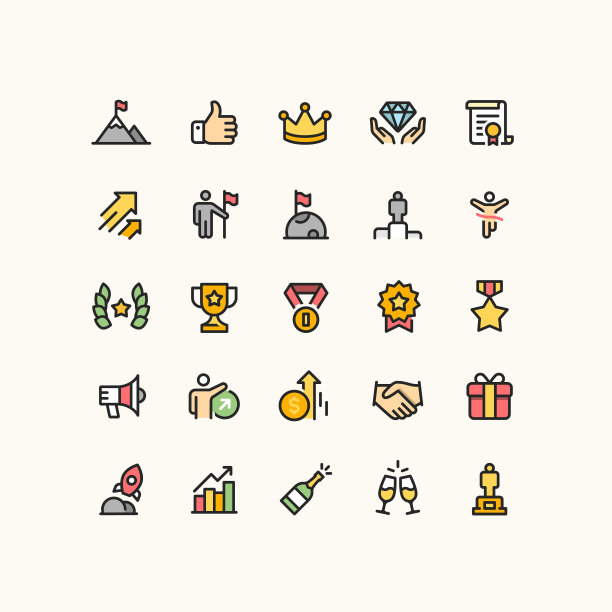 成功和奖励大纲颜色图标图片下载