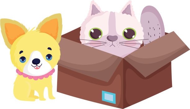 狗和猫在盒子吉祥物卡通宠物图片下载