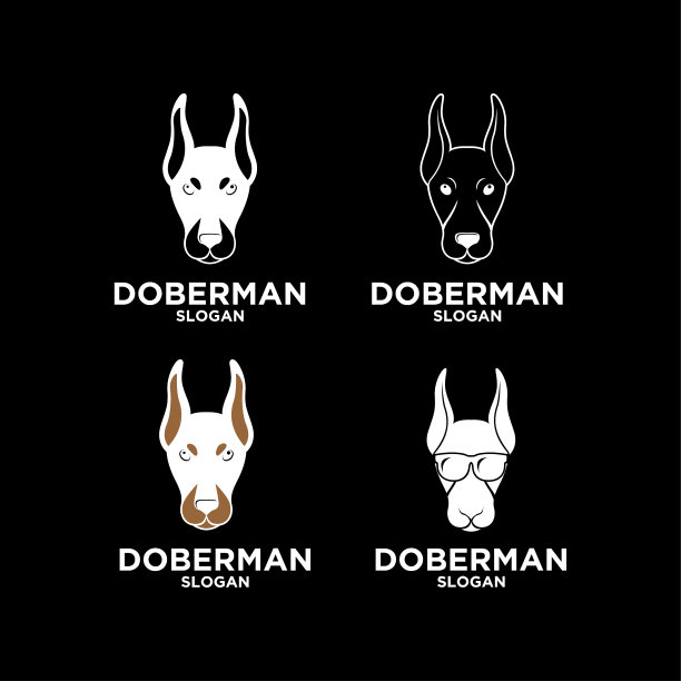 集合杜宾犬头黑白标志图标设计图片下载