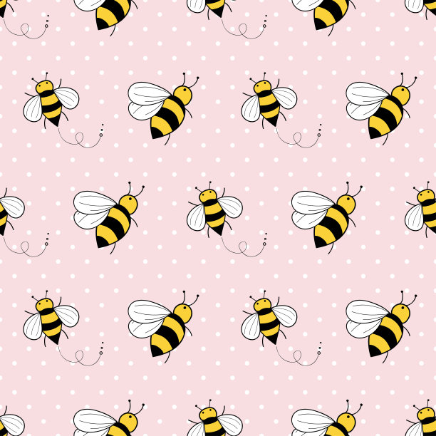 可爱的蜜蜂无缝图案上的粉红色圆点背景图片下载
