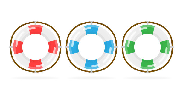 在白色背景上，孤立的物体。应用程序图标救生圈。不同的海洋浮标。图片下载