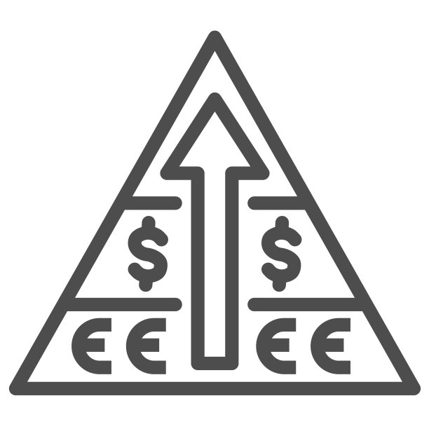 美元欧元符号上升箭头金字塔图标，商业策略概念，白色背景金融金字塔储蓄图，轮廓风格矢量图图片下载