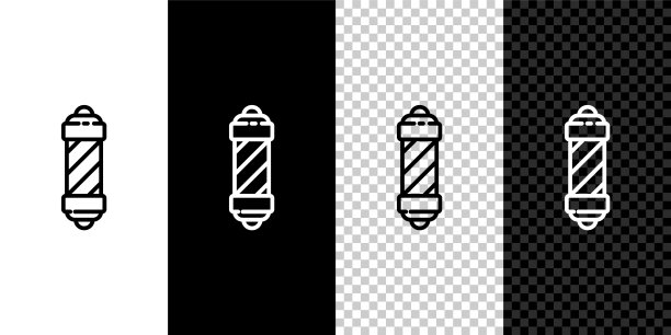 设置线经典理发店杆图标孤立在黑白背景上。理发店极的象征。矢量图图片下载