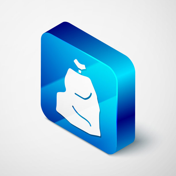 等距垃圾袋图标孤立在灰色背景。蓝色方块按钮。矢量图图片下载