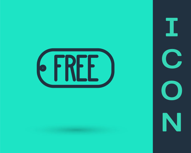 黑色线价格标签与免费图标孤立在绿色背景。徽章的价格。折扣促销标签。矢量图图片下载