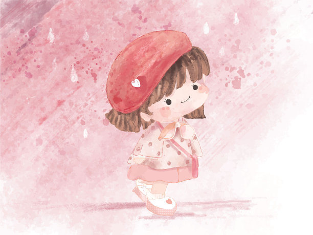 手绘水彩肖像可爱的女孩在圣诞节。矢量图图片下载