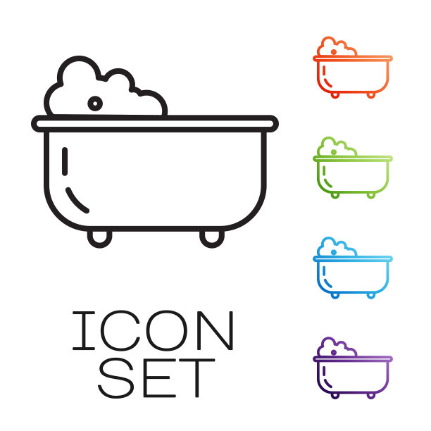 黑色线条的浴缸，里面有泡沫图片下载