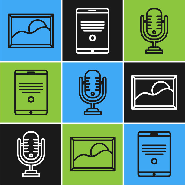 设置线画景观麦克风和平板电脑图片下载