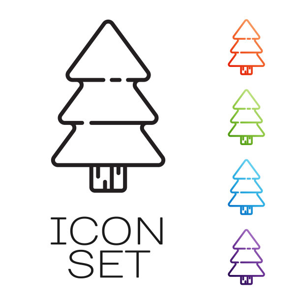 黑色线圣诞树图标孤立在白色图片下载