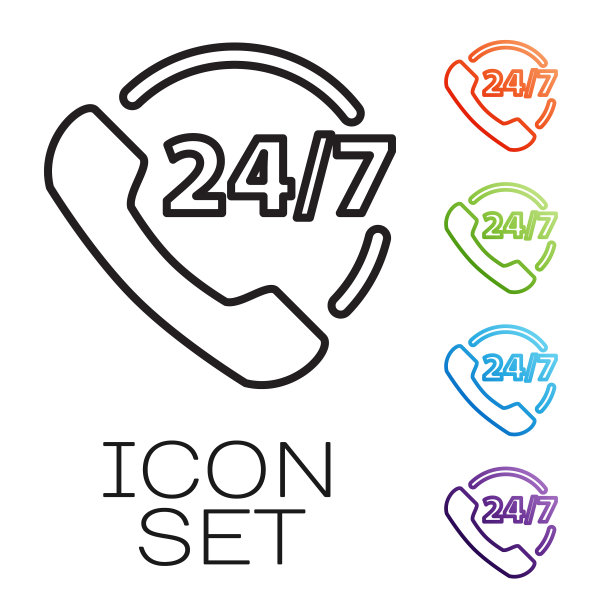 黑色线路电话24小时支持图标图片下载