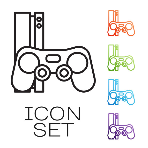 带有操纵杆图标的黑线视频游戏机图片下载