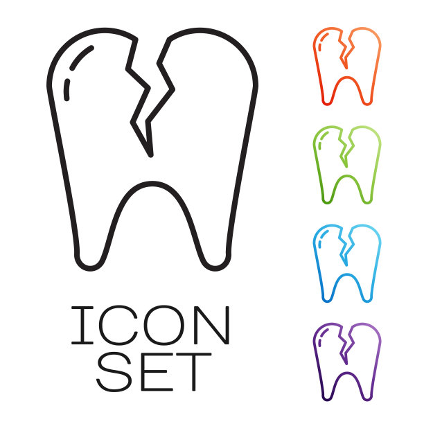 黑线断齿图标孤立在白色上图片下载