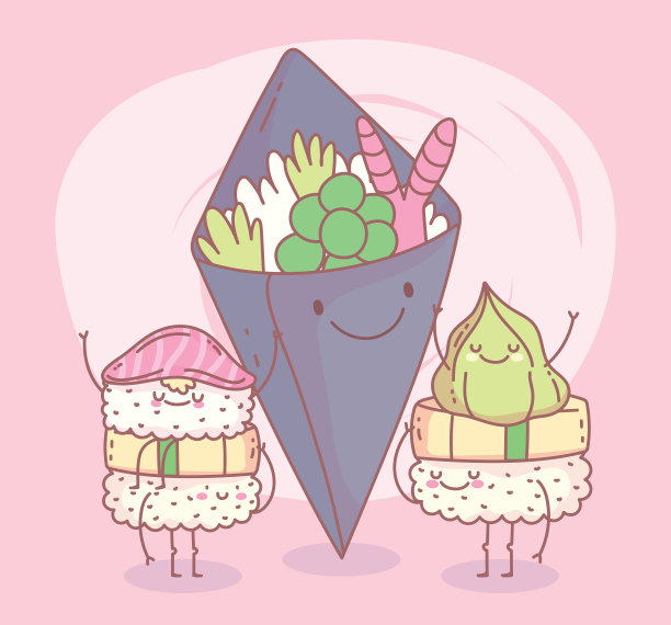 沙拉配寿司，日式菜单，餐厅食物图片下载