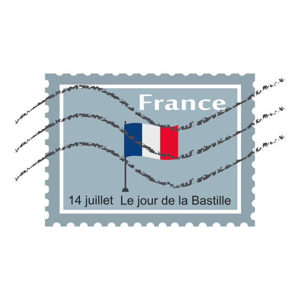 7月14日法国国庆日。邮票Happy Bastille Day图片下载