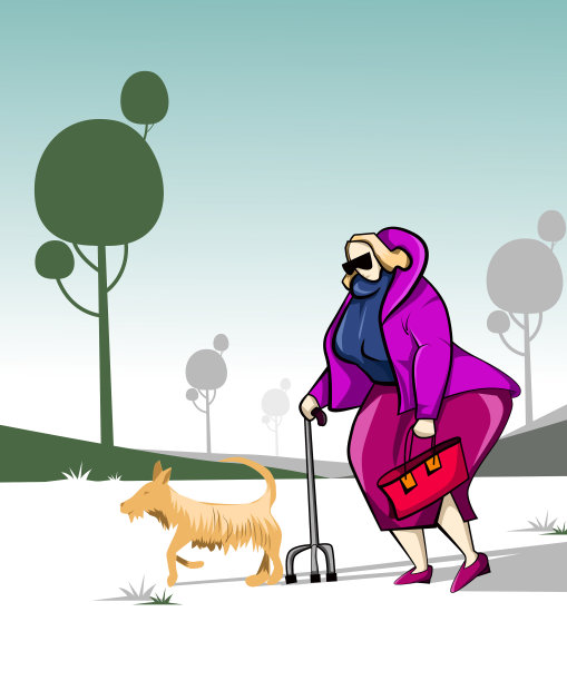 一个带着狗散步的老太太图片下载