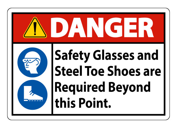超过这一点需要危险安全眼镜和钢脚趾鞋图片下载
