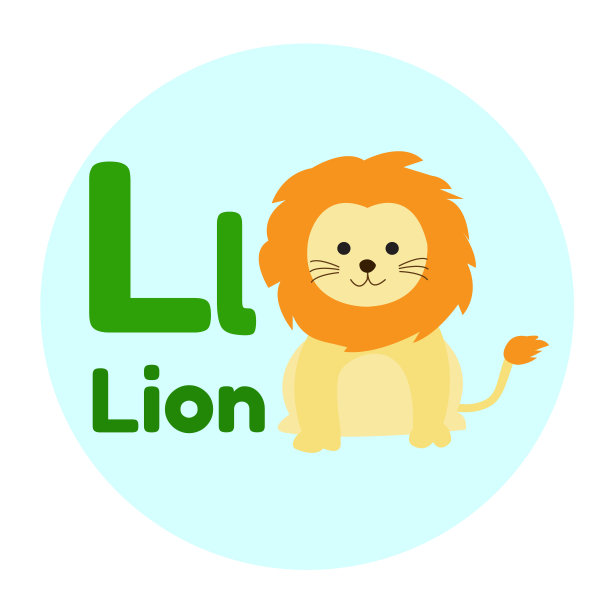 动物卡通字母L可爱的狮子向量图片下载