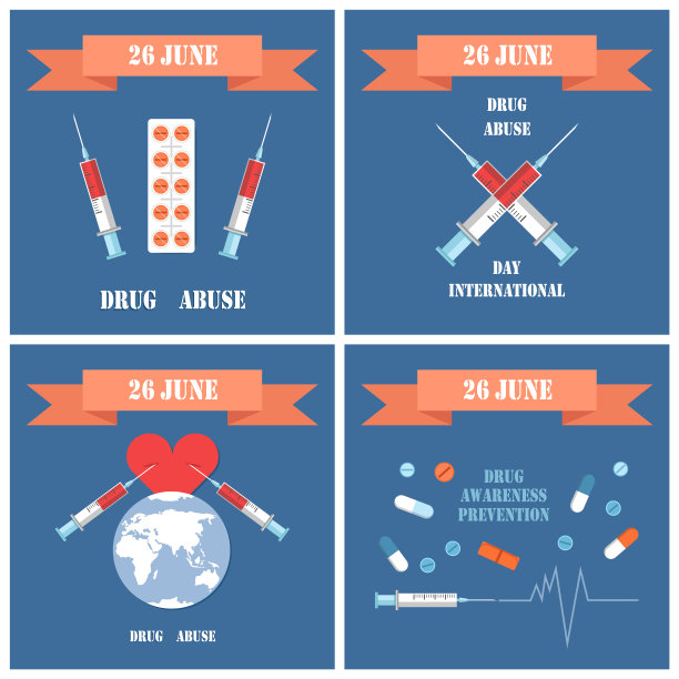 6月26日药物滥用日设置矢量插图图片下载