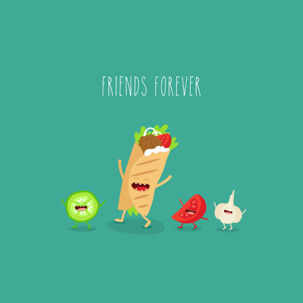 多纳番茄蒜永远朋友。矢量插图。图片下载