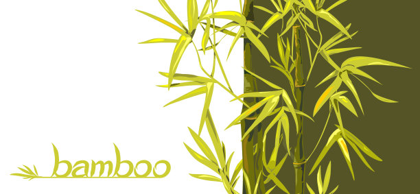 载体孤立的竹叶和树枝在绿色和白色的背景。插图中、日两种风格，传统色彩和独特的字体图片下载