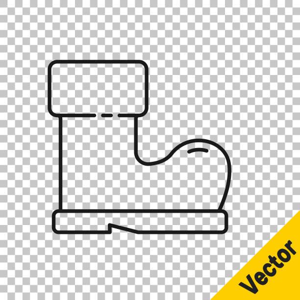 黑线防水橡胶靴图标隔离在透明背景上。下雨天用胶靴，钓鱼，园艺用。矢量图图片下载